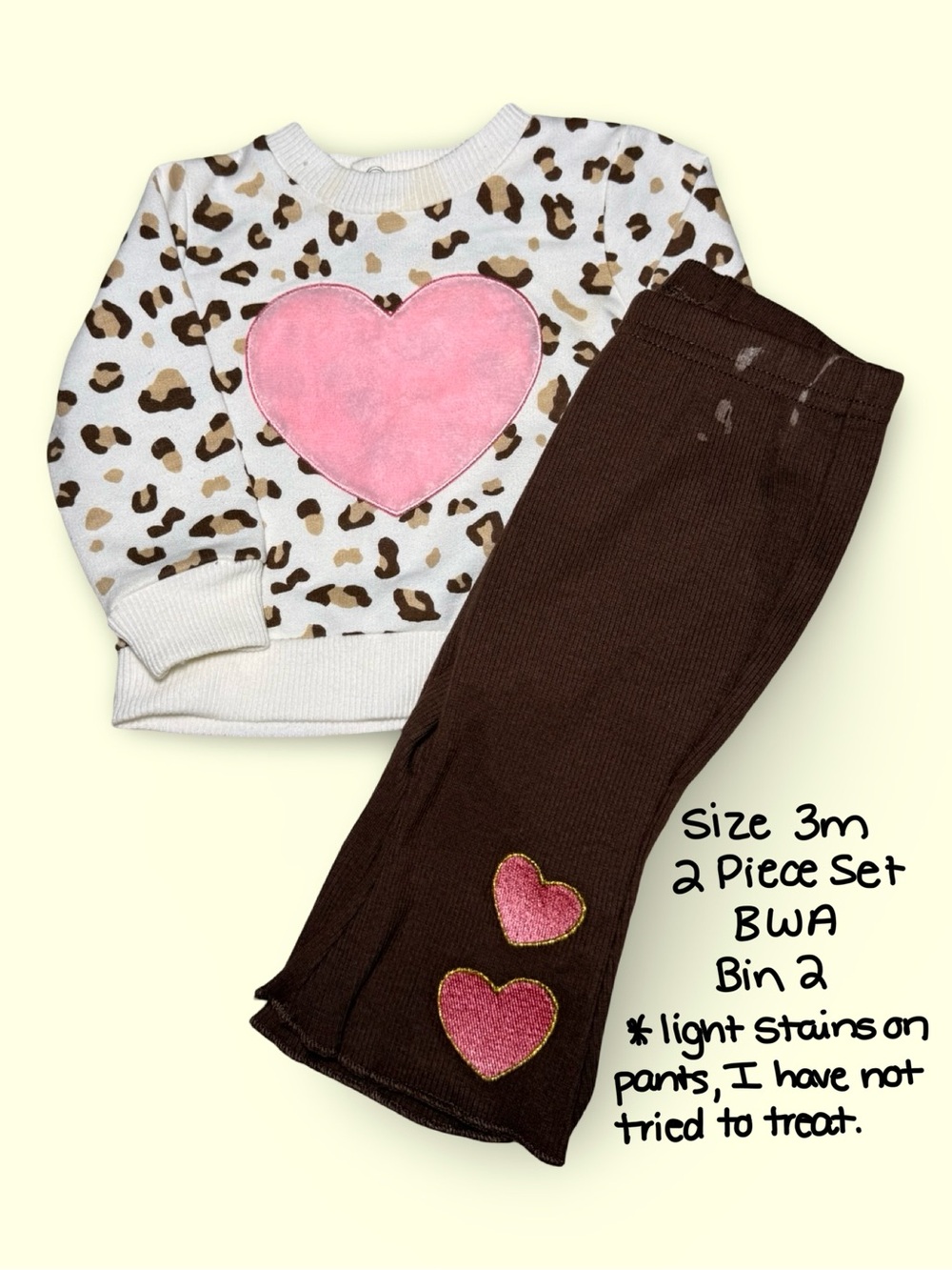 Kids Matching Heart Leopard Top and Brown Pants Set - Pink Heart